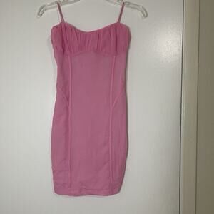NEW Bershka Pink Ruched Strappy Corset Bodycon Mini Dress size small